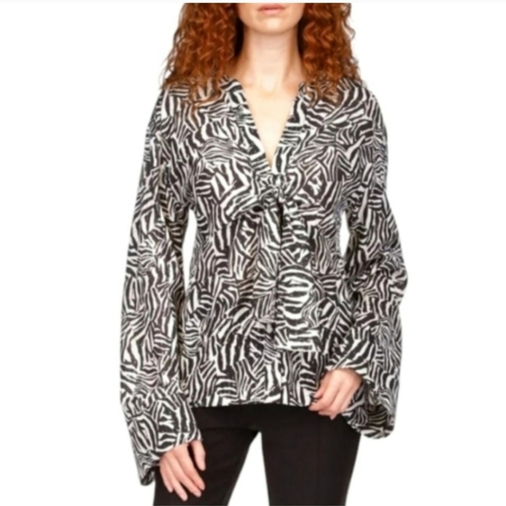 Michael Kors Metallic, Black & White Zebra Top